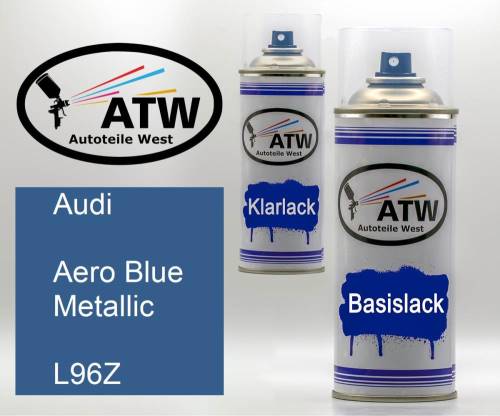 Audi, Aero Blue Metallic, L96Z: 400ml Sprühdose + 400ml Klarlack - Set, von ATW Autoteile West.